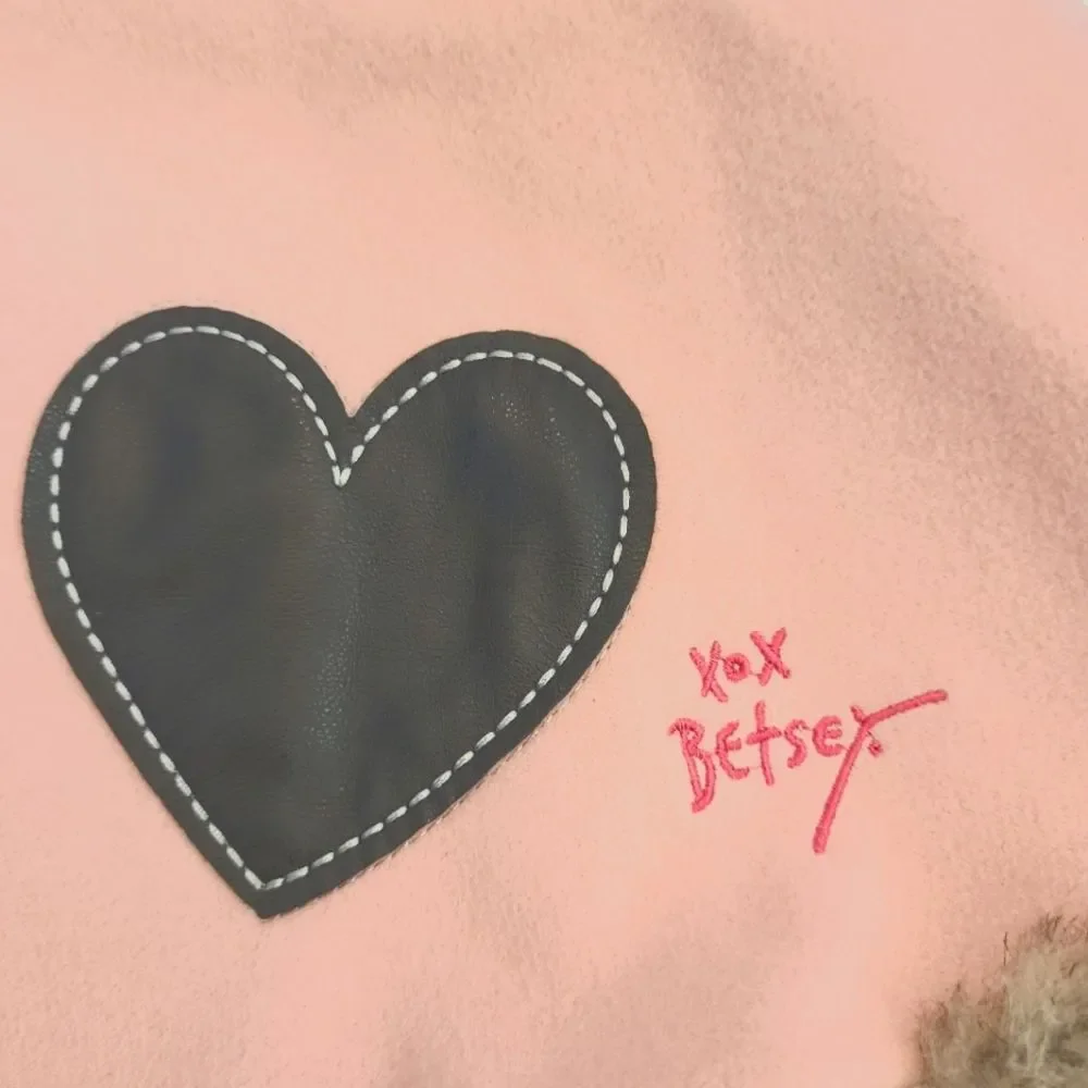 Betsey Johnson‎ Cape Hoodie Toddler Pink Felt With Hearts Faux Fur Sz 18 Mos